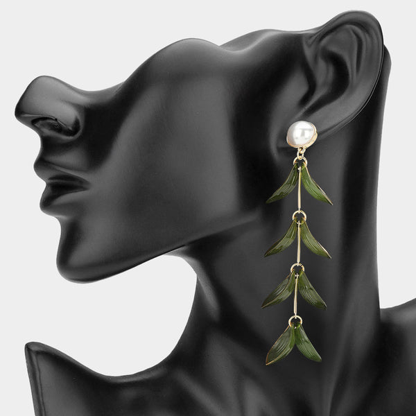 Beatrice - Cascading Leaf Brance Long Drop Earrings