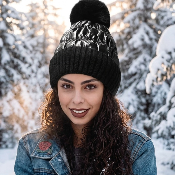 Opal - Fleece Lining Puffer Pom Pom Winter Hat