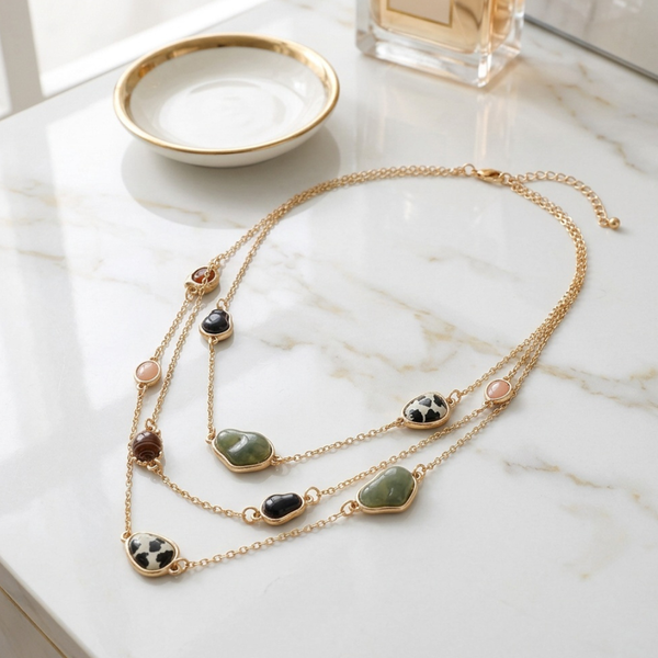 Stormi - Multi Stone Charm Station Multi Layered Necklace
