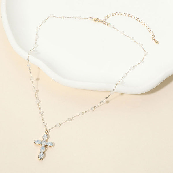 Gracie - Marquise Stone Cross Pendant Necklace