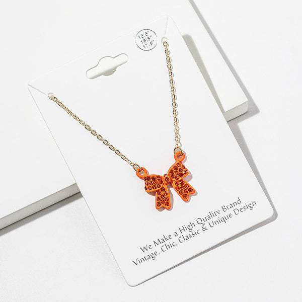 Maria - Rhinestone Bow Pendant Necklace
