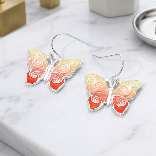 Kilah - Enamel Swirl Butterfly Drop Dangle Earrings