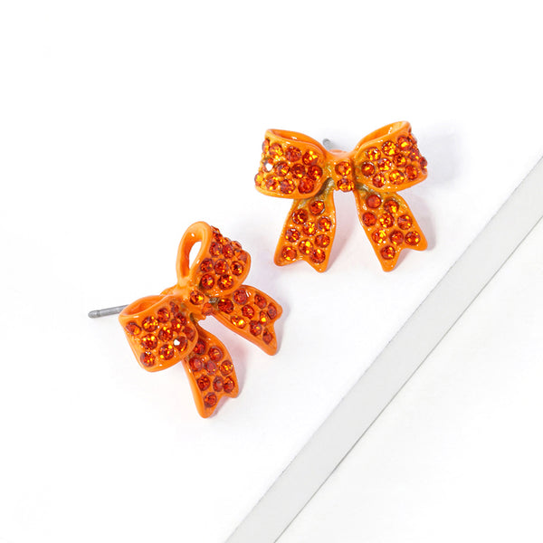 Bianca - Crystal Rhinestone Pave Bow Stud Earrings