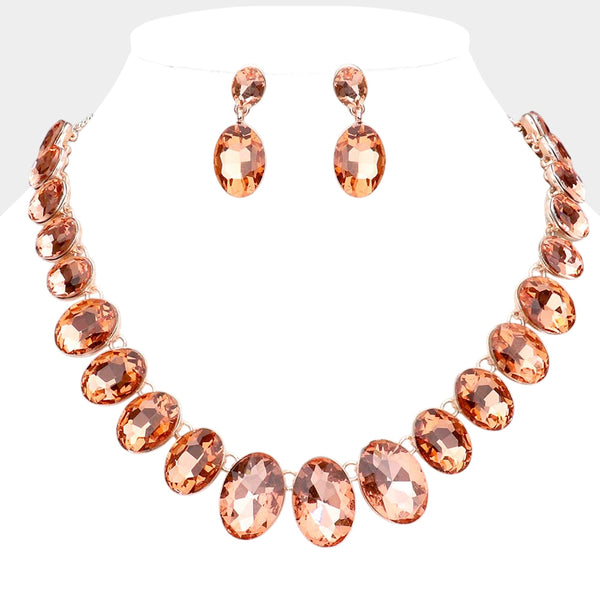 Lace - Oval Stone Link Necklace Set