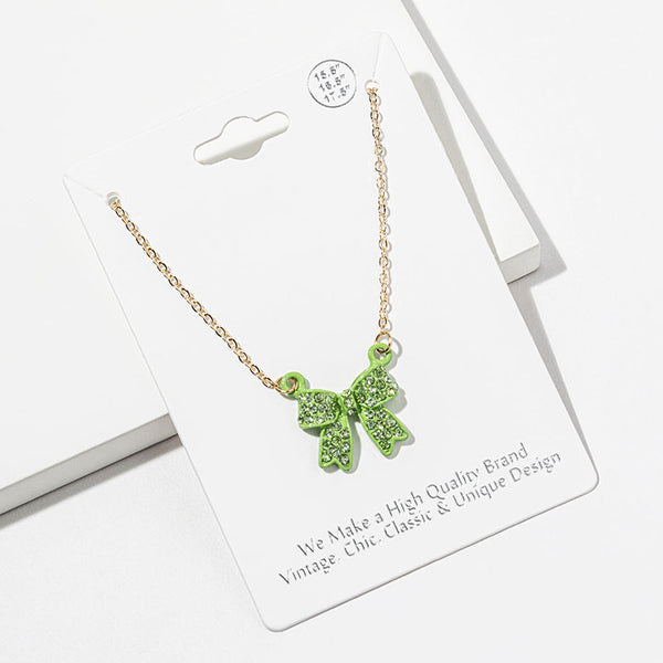 Maria - Rhinestone Bow Pendant Necklace