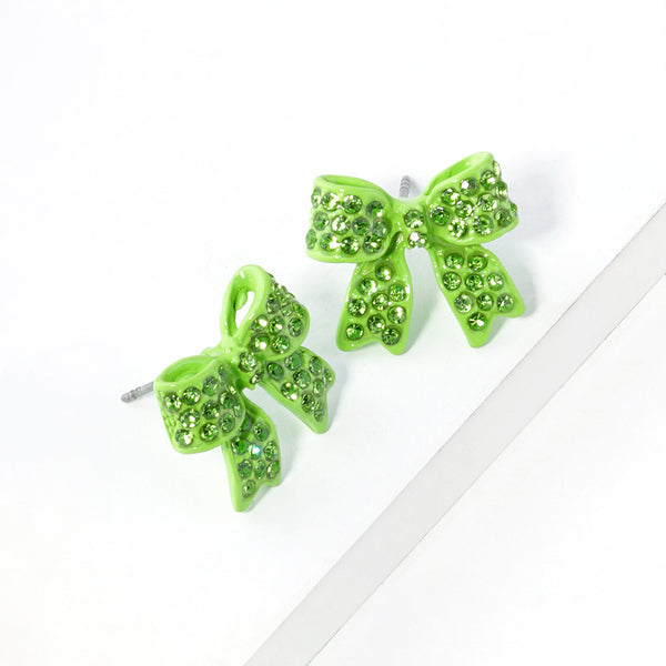 Bianca - Crystal Rhinestone Pave Bow Stud Earrings