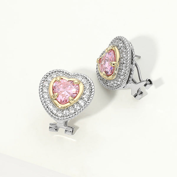Brielle - 14K Gold Plated Cubic Zirconia Heart Stud Earrings