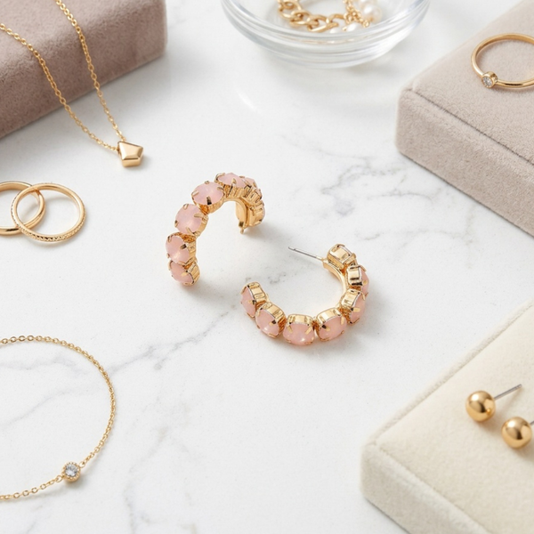Alice - Faceted Round Stone Hoop Earrings