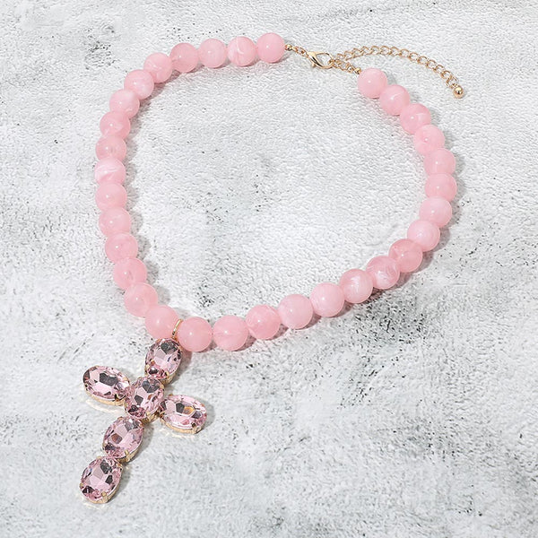 Sally - Oval Stone Cross Pendant Necklace