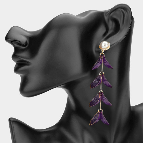 Beatrice - Cascading Leaf Brance Long Drop Earrings