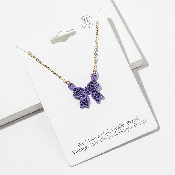 Maria - Rhinestone Bow Pendant Necklace