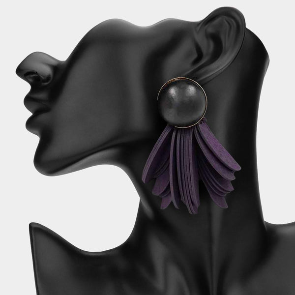 Zinnia - Wooden Ball Layered Fringe Drop Statement Earrings