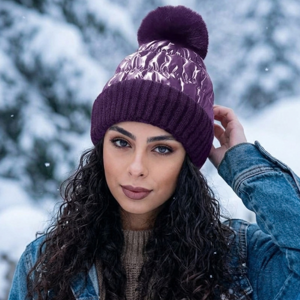 Opal - Fleece Lining Puffer Pom Pom Winter Hat