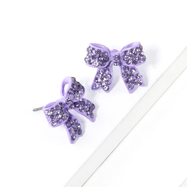 Bianca - Crystal Rhinestone Pave Bow Stud Earrings