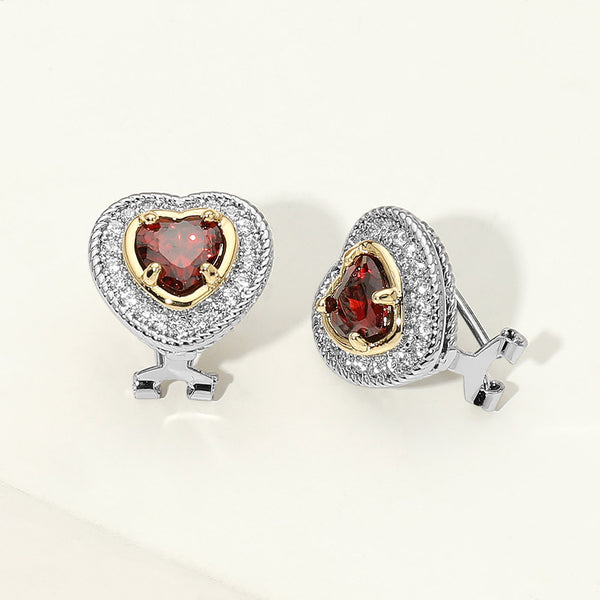 Brielle - 14K Gold Plated Cubic Zirconia Heart Stud Earrings