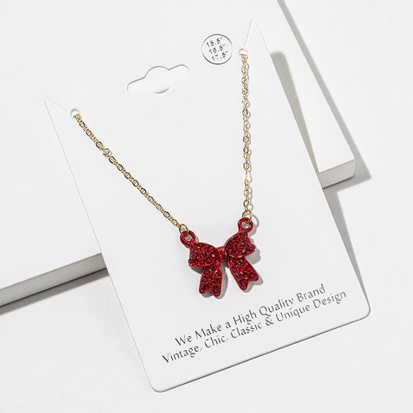Maria - Rhinestone Bow Pendant Necklace