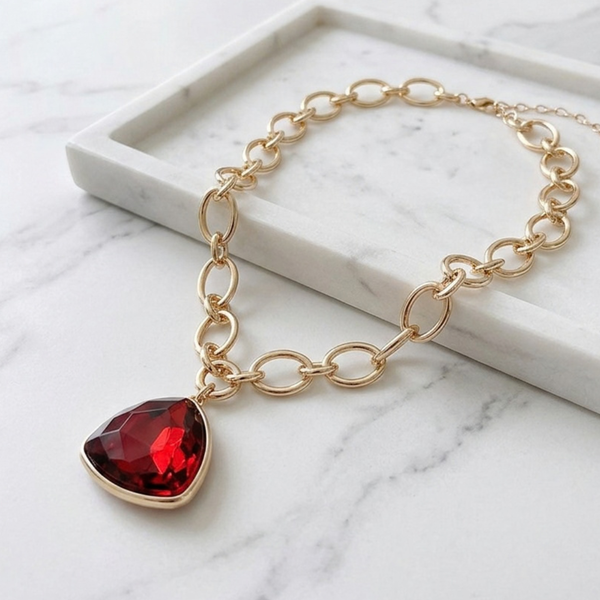 Inez - Faceted Gem Pendant Oval Link Chain Necklace