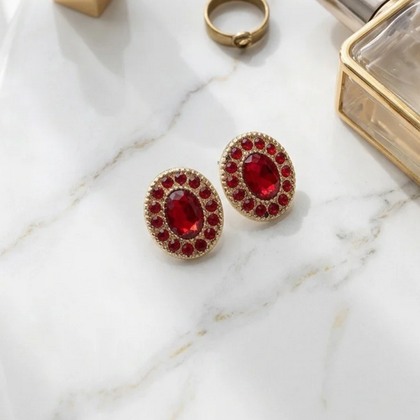 Anastasia - Oval Rhinestone Halo Stud Earrings