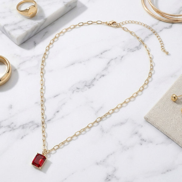 Malia - Faceted Gem Pendant Paperclip Chain Necklace