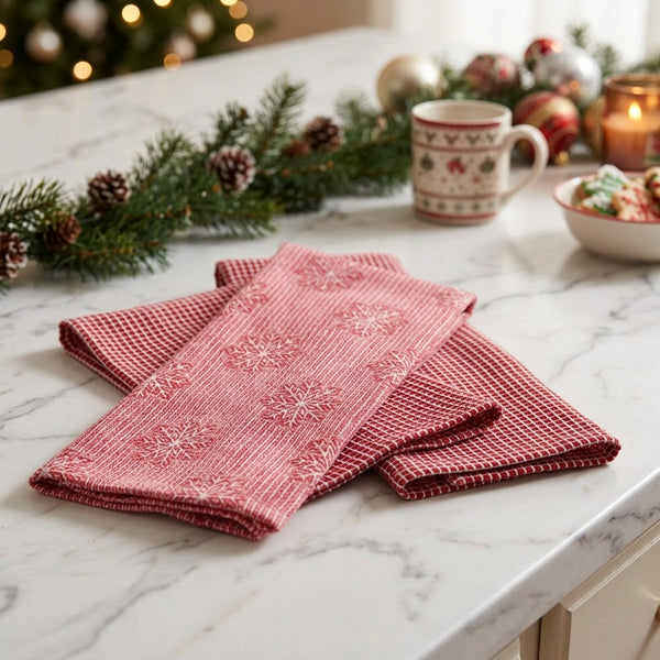 Elliana  - 2 PCS  Christmas Snowflake Pattern Waffle Kitchen Towel Set