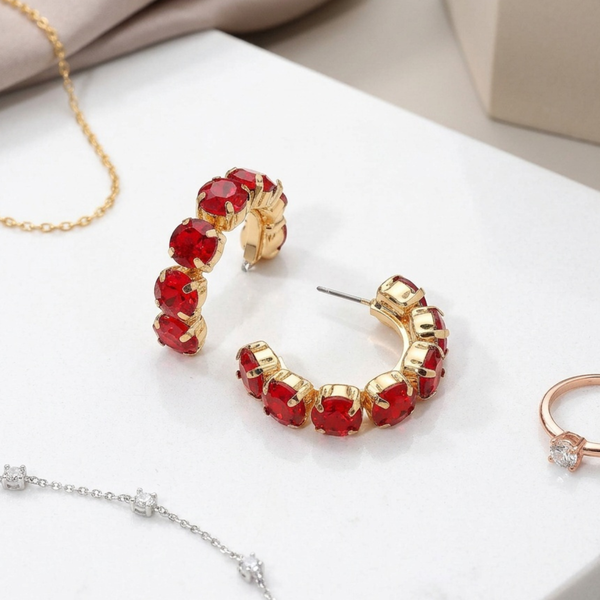 Alice - Faceted Round Stone Hoop Earrings