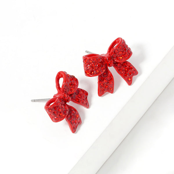 Bianca - Crystal Rhinestone Pave Bow Stud Earrings