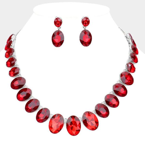 Lace - Oval Stone Link Necklace Set