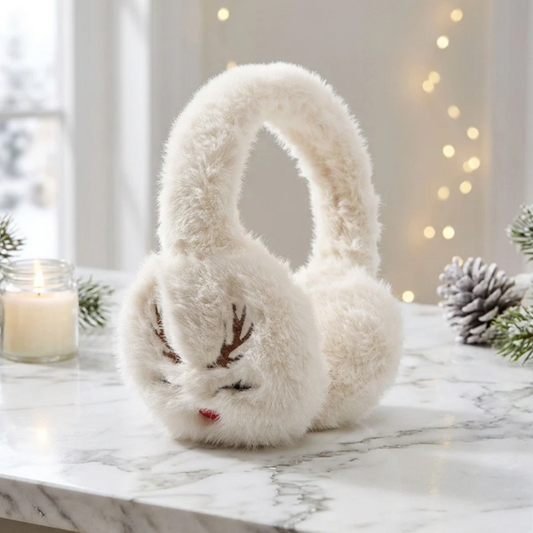 Victoria - Plush Reindeer Embroidered Earmuffs