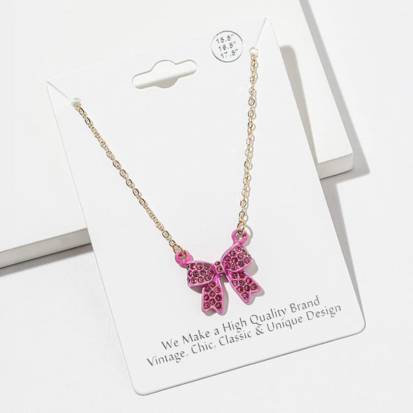 Maria - Rhinestone Bow Pendant Necklace