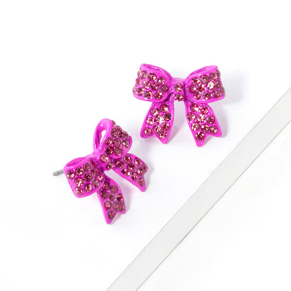 Bianca - Crystal Rhinestone Pave Bow Stud Earrings
