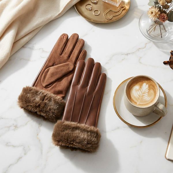 Tyra - Plush Faux Fur Cuff Smart Touch Winter Gloves