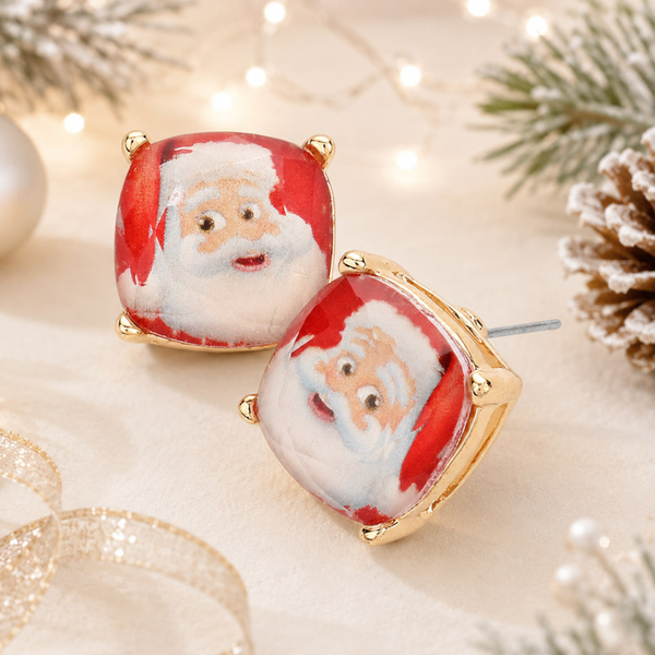 Elliana - Santa Claus Cushion Square Stud Earrings