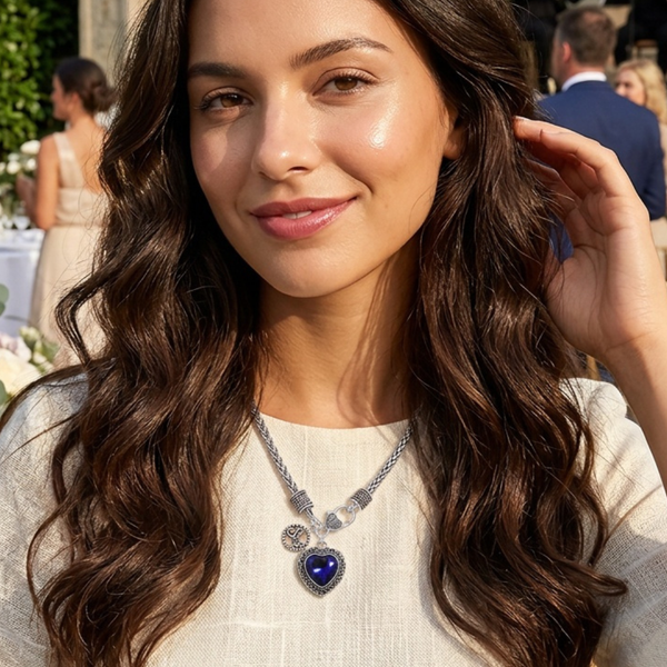 Annika - Birthstone Heart Charm Pendant Braided Chain Necklace