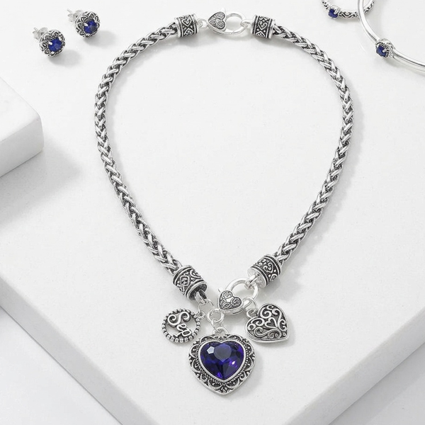 Annika - Birthstone Heart Charm Pendant Braided Chain Necklace