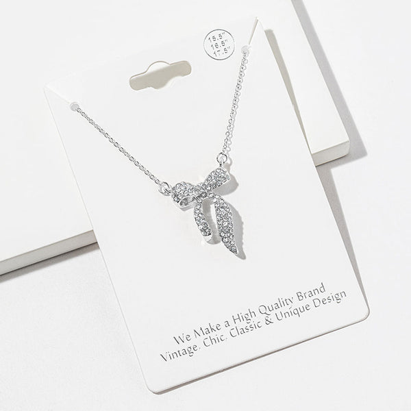 Seine - Pave Bow Pendant Necklace