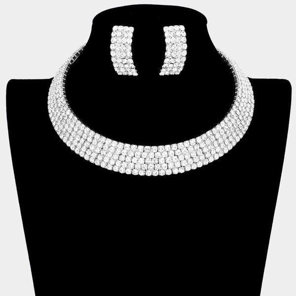 Milana - 5 Rows Rhinestone Choker Cuff Necklace