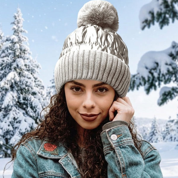 Opal - Fleece Lining Puffer Pom Pom Winter Hat