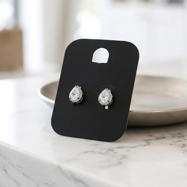 Birdie - Cubic Zirconia Pear Shaped Halo Stud Earrings
