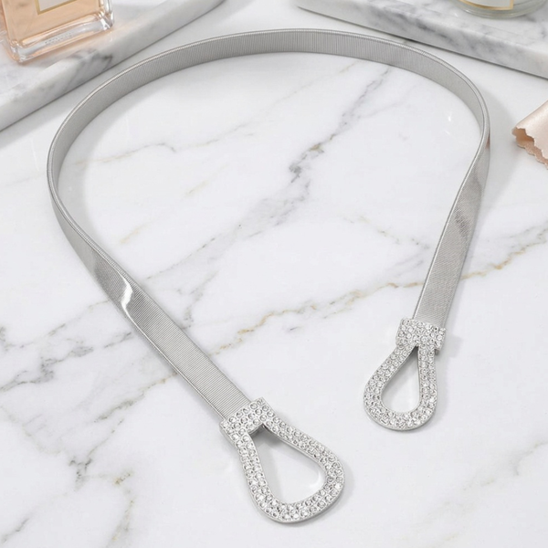 Milana - Pave Teardrop Buckle Accent Slim Stretchable Belt