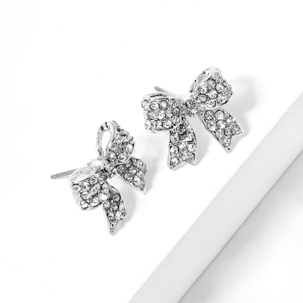 Bianca - Crystal Rhinestone Pave Bow Stud Earrings