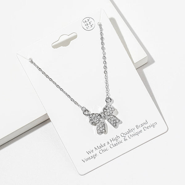 Maria - Rhinestone Bow Pendant Necklace