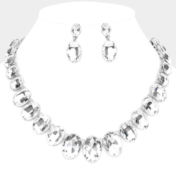 Lace - Oval Stone Link Necklace Set