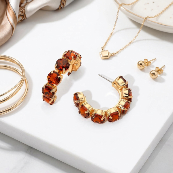 Alice - Faceted Round Stone Hoop Earrings