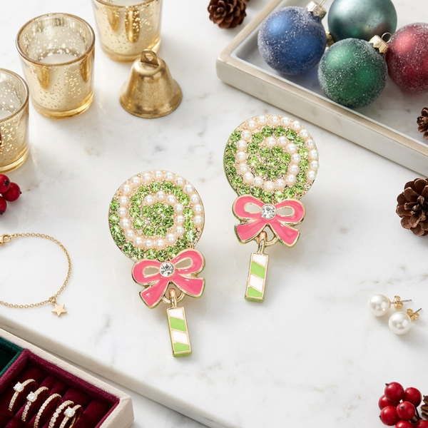 Mirabel - Sparkling Lollipop Bow Charm Drop Earrings