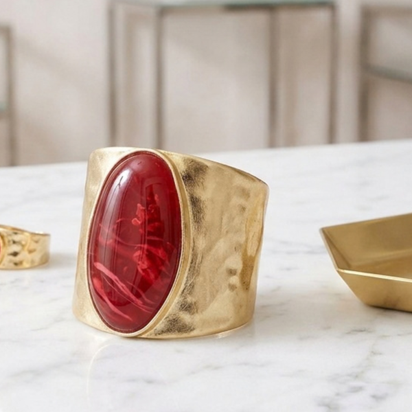 Sonya - Stone Accent Hammered Metal Hinged Bangle Statement Bracelet