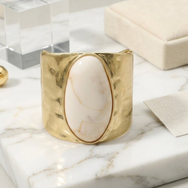 Sonya - Stone Accent Hammered Metal Hinged Bangle Statement Bracelet