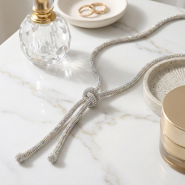 Theodora - Bling Studded Knot Pendant Necklace