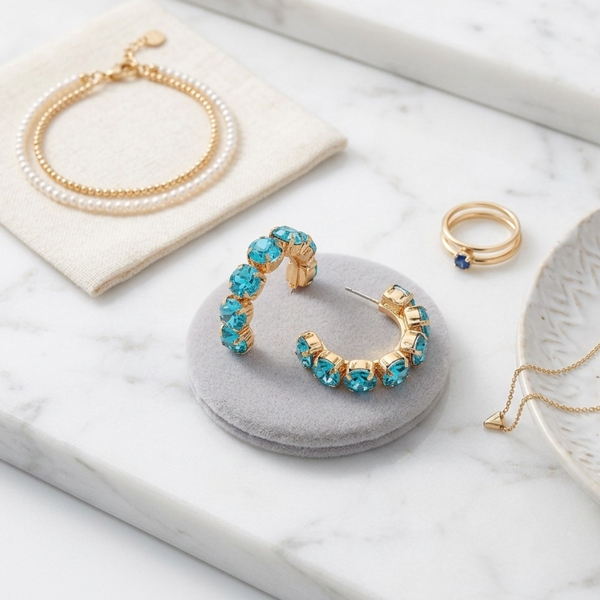 Alice - Faceted Round Stone Hoop Earrings