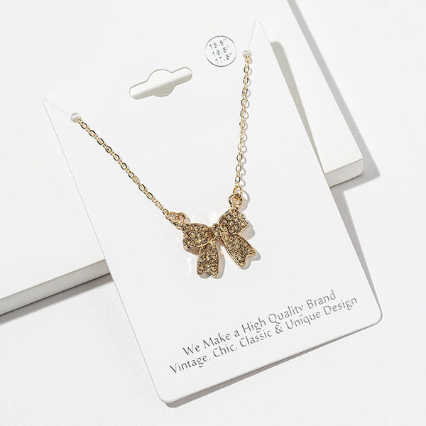 Maria - Rhinestone Bow Pendant Necklace