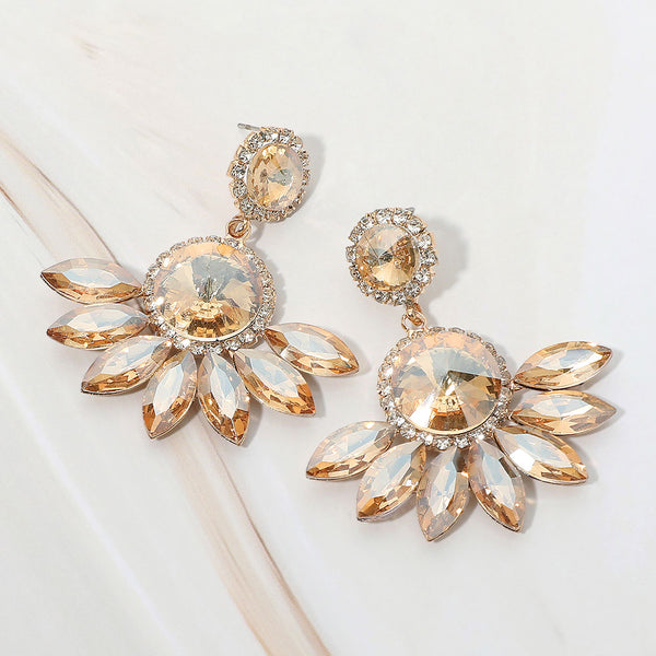 Zya - Round Centered Marquise Stone Cluster Dangle Earrings